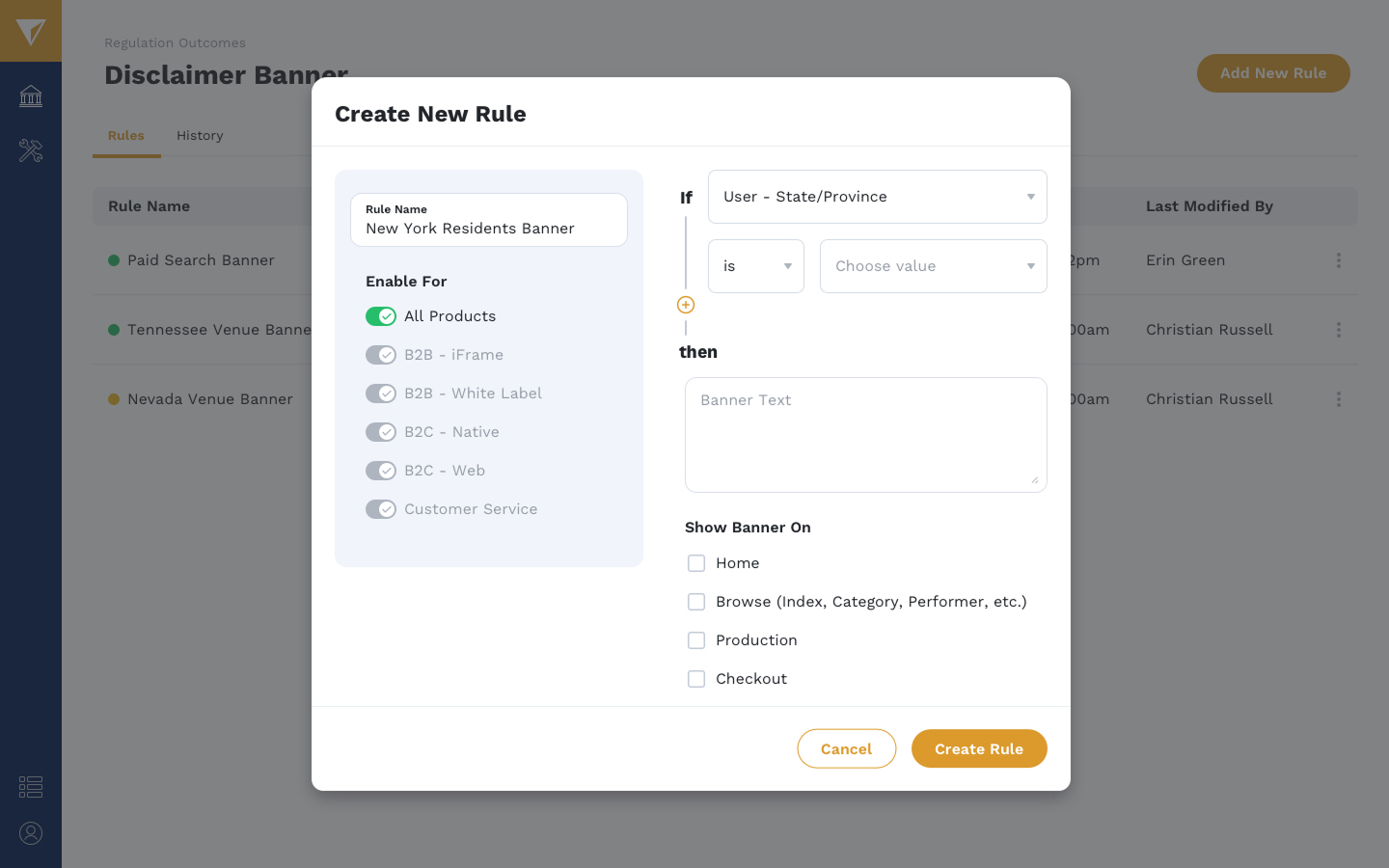 Rule Creation: Trigger Selected